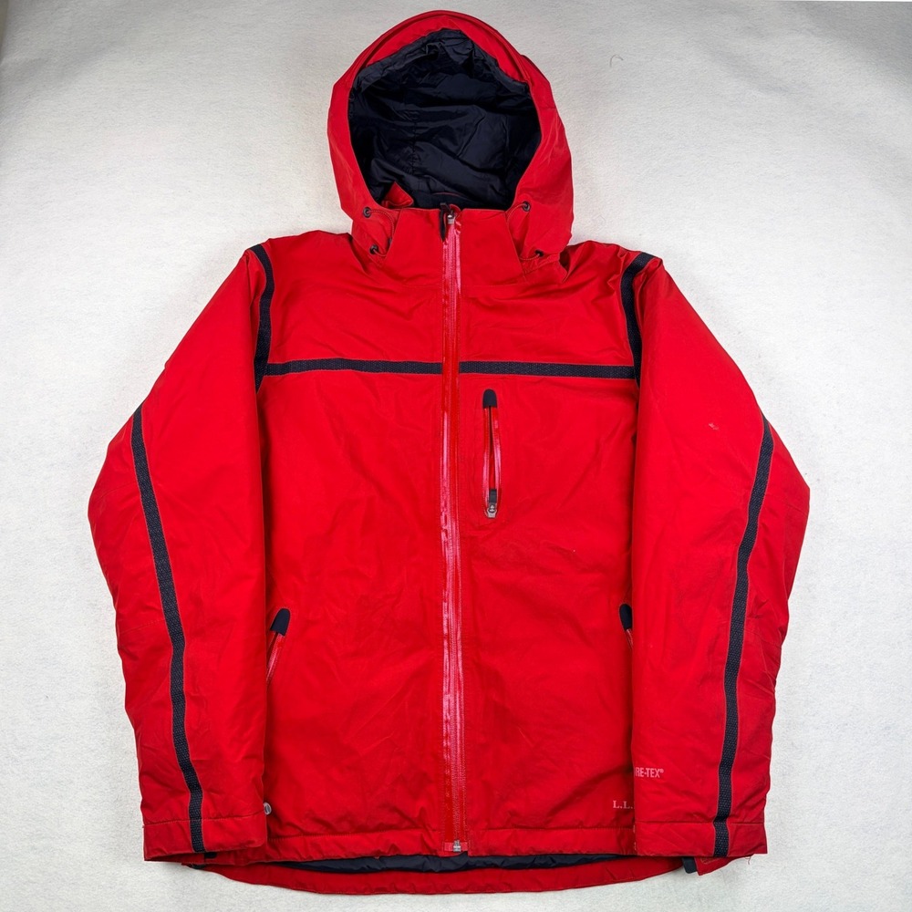 VTG LL Bean Gore-Tex Insulated Ski Jacket Mens Small Red Hooded Parka